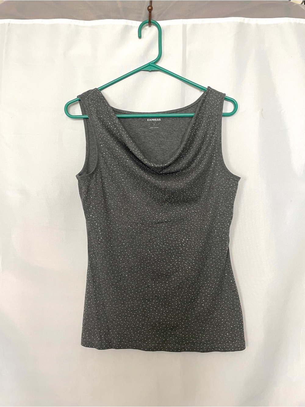 Express Women's Gray Sleeveless Cowl Neck Tank with Sparkle